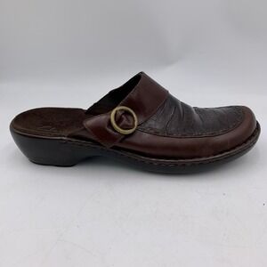 Clarks Brown Leather Croc Embossed Mule Clogs Comfort Shoes‎ Women 11M Brazil